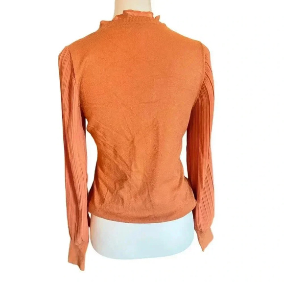 SIAMI MILANO light knit sweater with chiffon blouse sleeve ruffled colla small - Picture 7 of 8